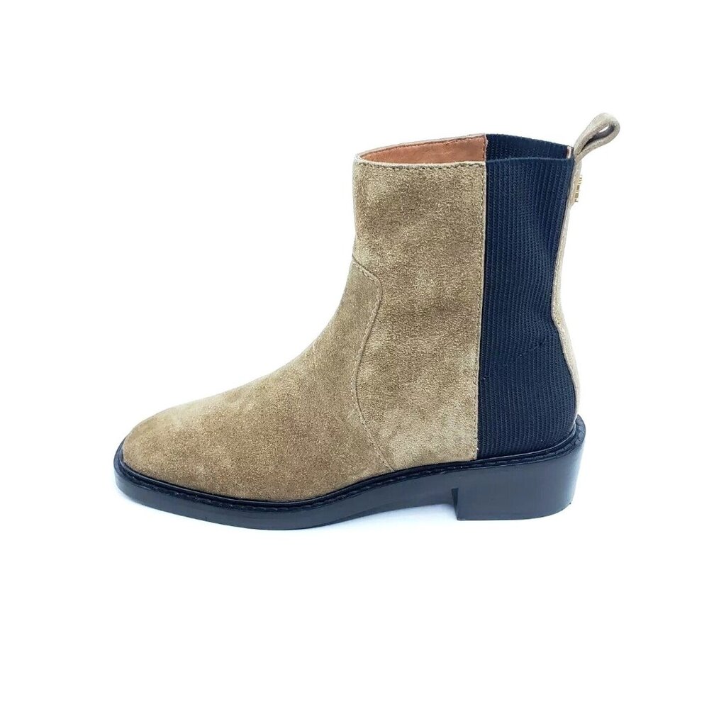 Tory Burch Chelsea Boots Square Toe Tan Black Gore Suede Womens  US 7M